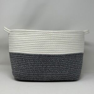 Goodpick Woven Cotton Rope Basket Two Tone Gray White Oval Storage Bin Handle